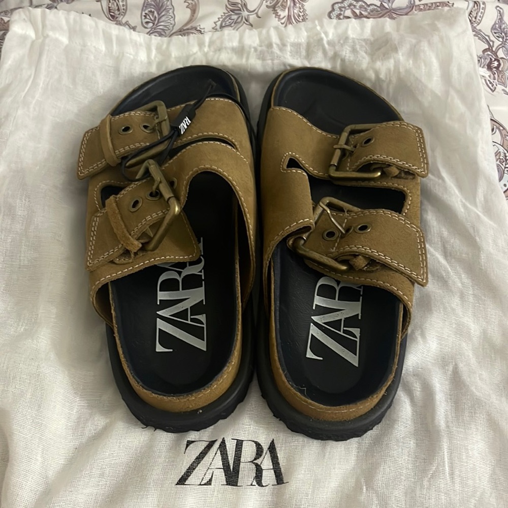 Zara buckled flat leather Sandals